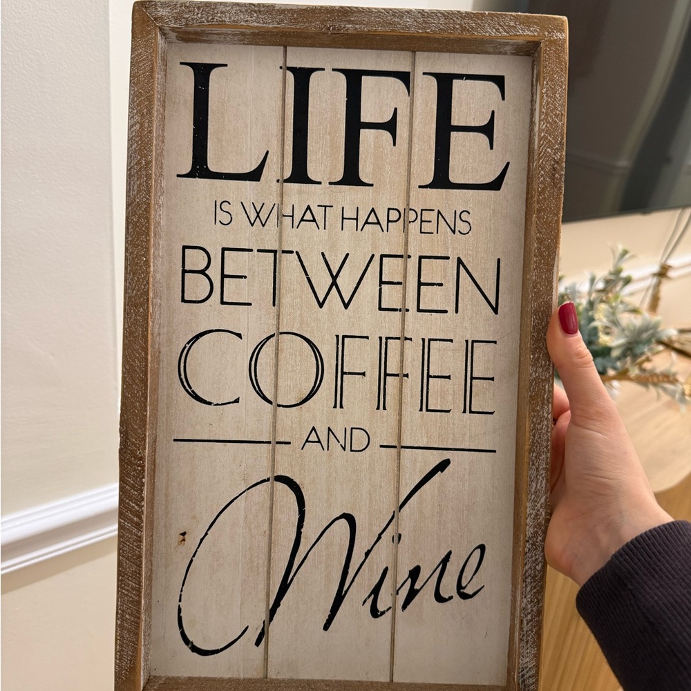 Wooden Coffee and Wine Sign
